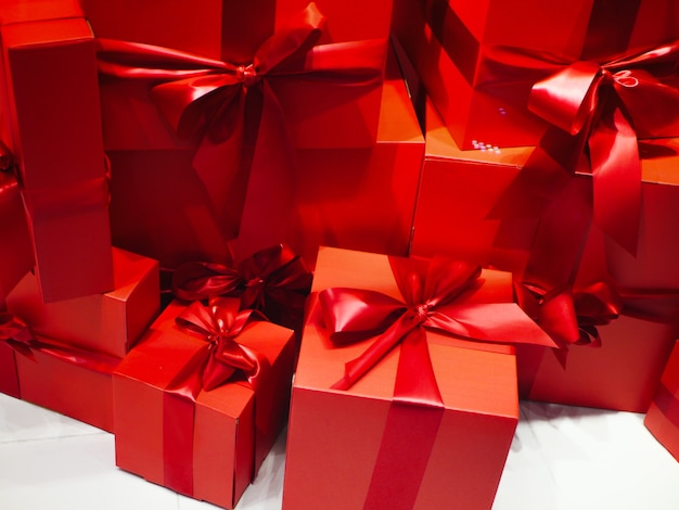 Red gift wrapping, gift wrapping for the holiday. High quality photo