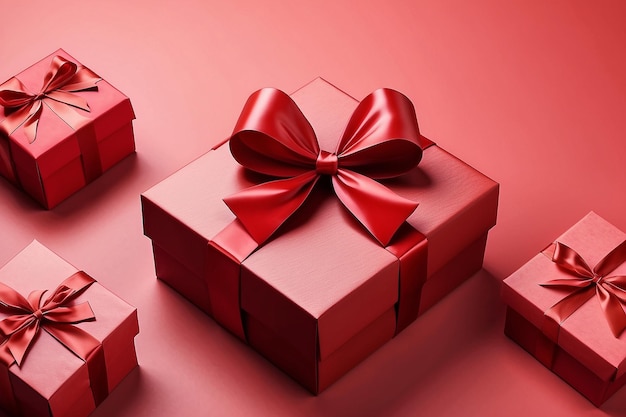 Red gifts boxes full of decorative valentines day