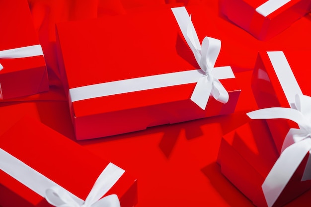 Red gifts on a red background