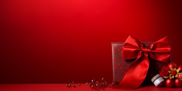 red gifts with a red tie on a red background