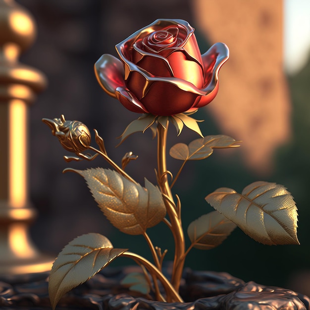 Red gilded rose close-up