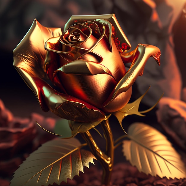 Red gilded rose close-up