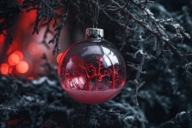 Red glass ball on christmas tree