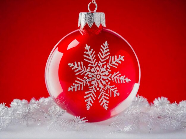 Фото Красный стеклянный глобус рождественская декорация рождественский стекланный шар на дереве, сгенерированный ии