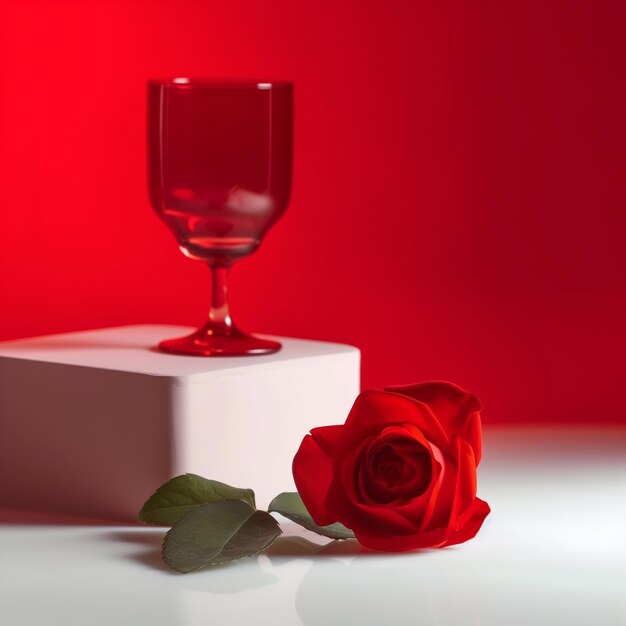 red glass and red rose flower