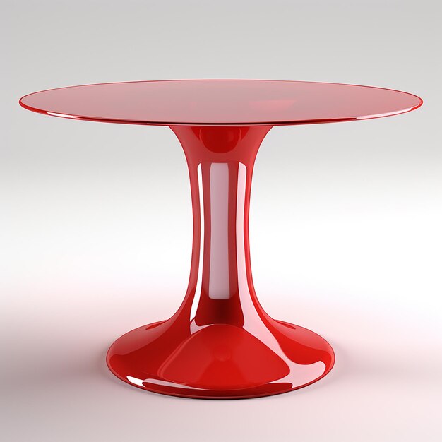 a red glass table with a red top that says quot vase quot