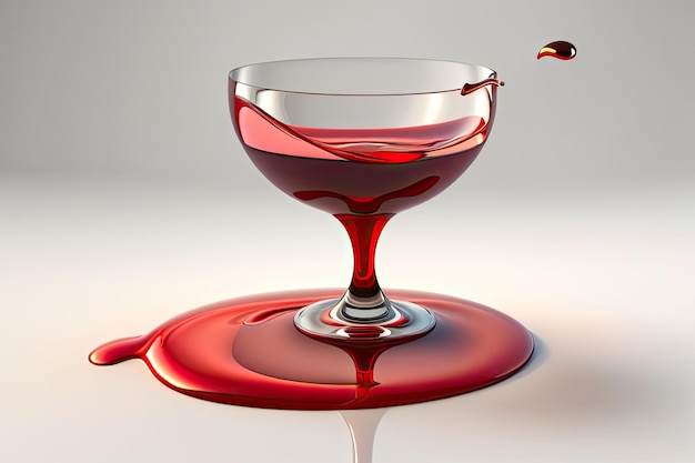 A red glass with liquid dripping down it