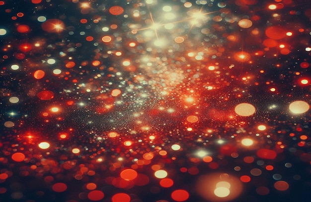 Red glitter vintage lights background defocused