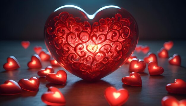 Red glowing beautiful hearts