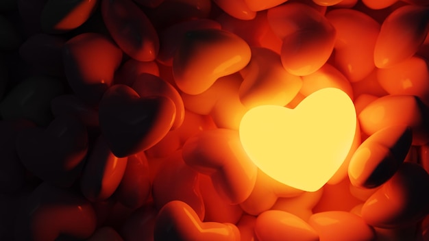 Red glowing heart shape background 3d rendering