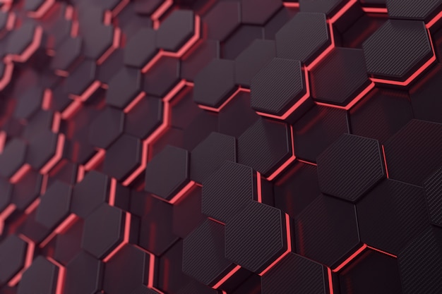 Photo red glowing hexagon futuristic.