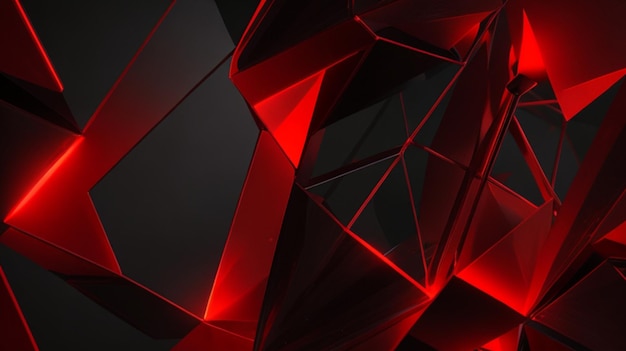 Красная светящаяся низкополигональная сетка на черном фоне