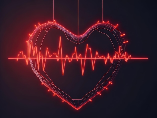 Red glowing neon heart pulse background