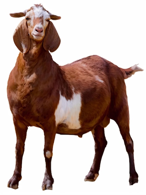 Red goat with a white patch on its chest