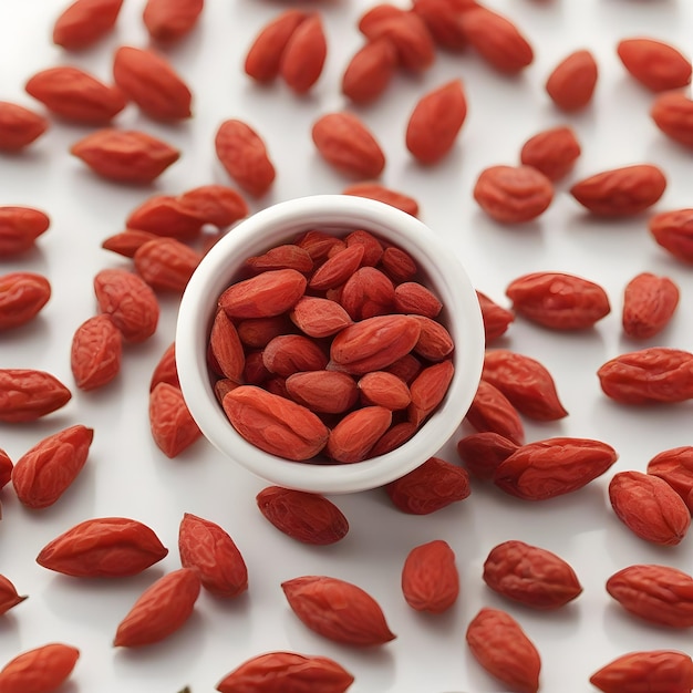 Photo red goji berries in white bowls