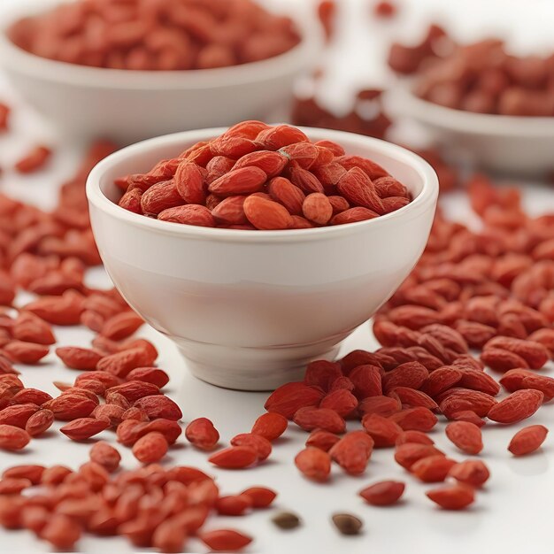 Red Goji Berries in White Bowls