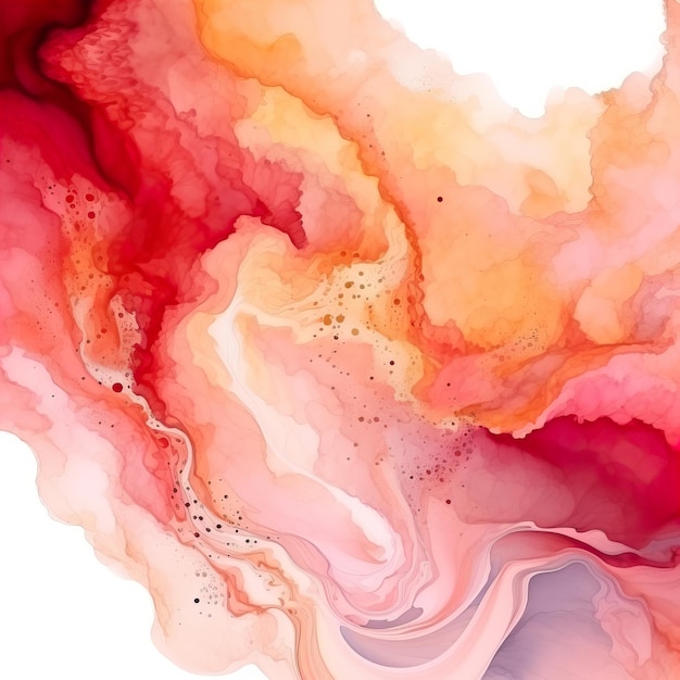 Red and gold abstract watercolor background paint stains with golden texture strokes