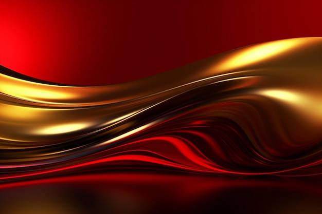 Red and gold background with a gold wave