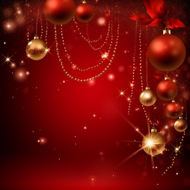 A red and gold background with a red background and a christmas ball