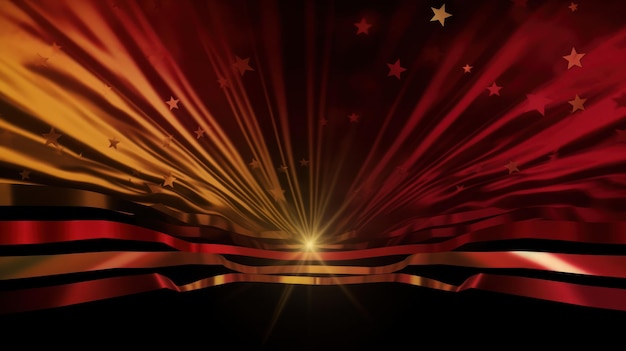 Red and gold background with stars and a black background