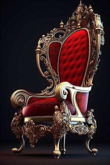 A red and gold chair with the word " royal " on it