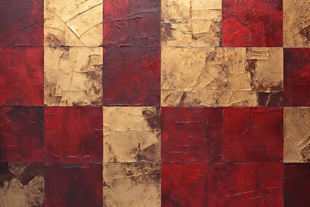 Photo red and gold checkered chessboard abstract background and texture for design