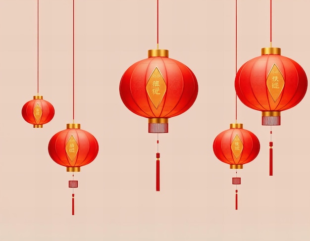 赤と金の中国の新年のランタン