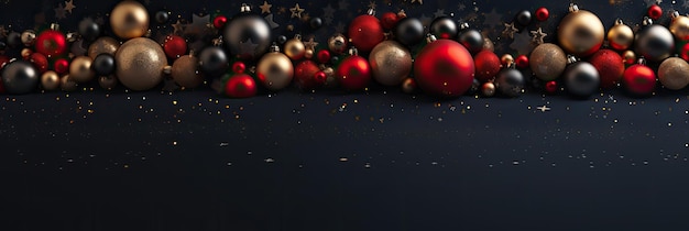 Red and gold christmas ball on blue background Copy space Christmas background