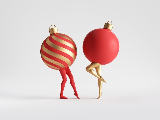 Red gold Christmas ball ornaments with mannequin legs dance