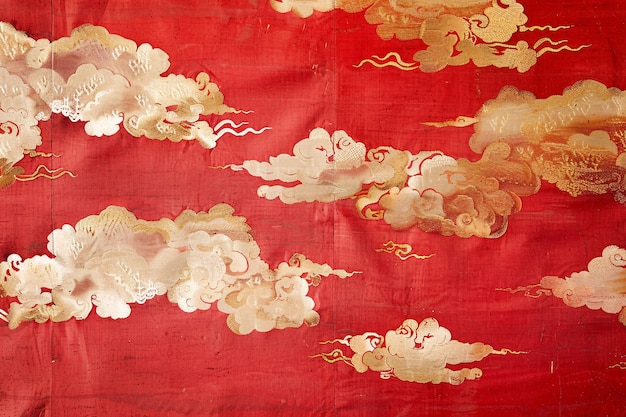 赤と金のカーテンに天使と書かれている無縫の赤い幸運の雲の背景