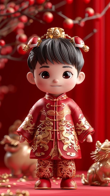 a red and gold figurine of a little boy