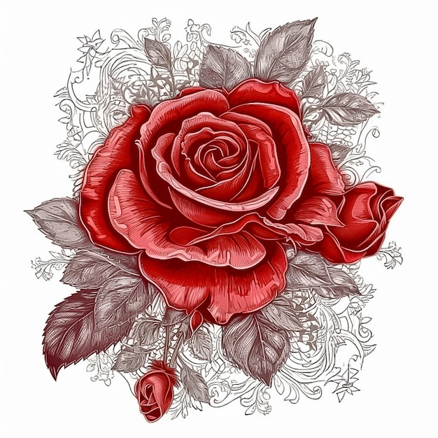 Red and Gold Flower on White Background AI generated