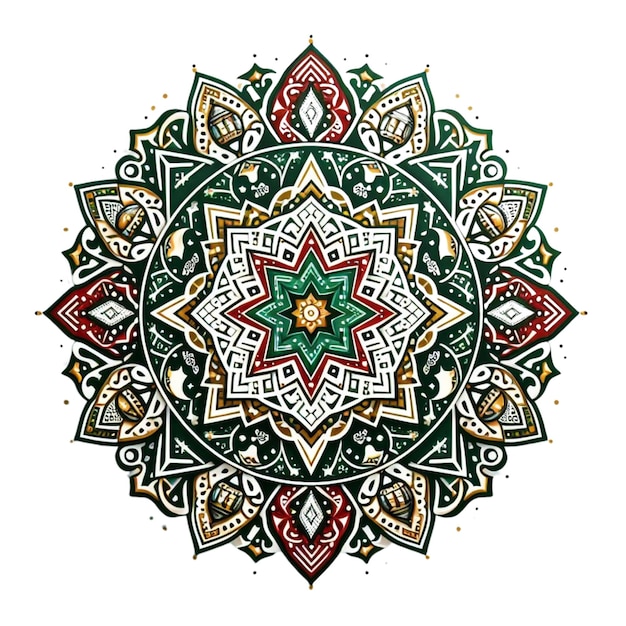 red gold and green ethnic mandala isolated on white