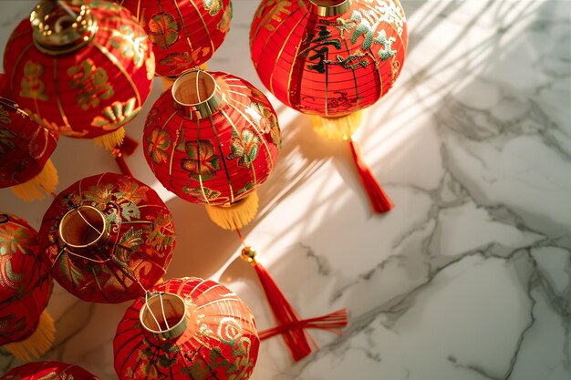 Photo red and gold lanterns chinese style over white