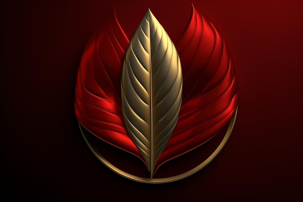 A red and gold leaf with red feathers