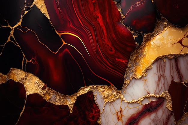 Красный и золотой мраморный фон Роскошная мраморная каменная текстура Пригласительный фон