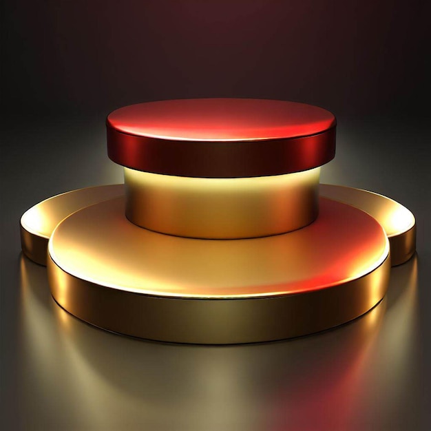 A red and gold round object with a red light on top.