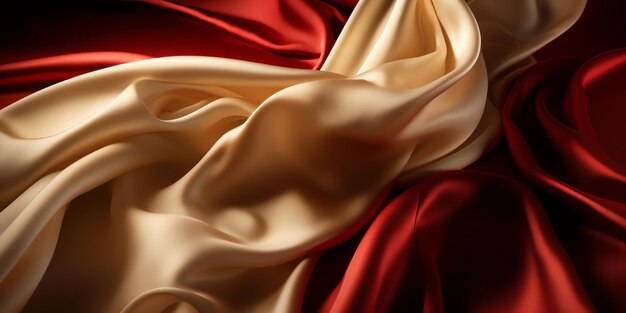 A red and gold silk fabric with a white background.