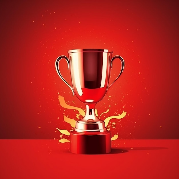 A red and gold trophy with the word winners on it