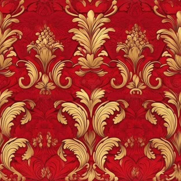 A red and gold wallpaper with a floral pattern generative ai