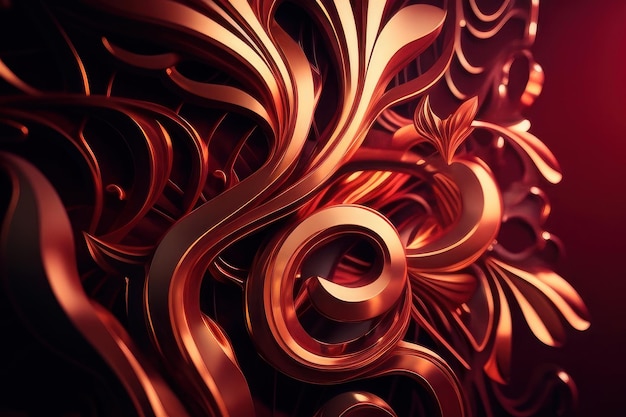 Red and gold wallpaper with a swirly design