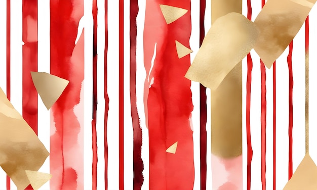Красный золотой акварель Геометрические рождественские полосы Фон открытка Искусство Баннер Подарочная карта Деко