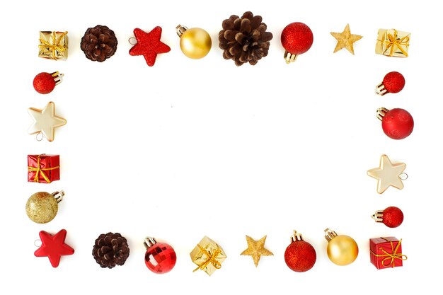 Red and golden Christmas decorations isolate