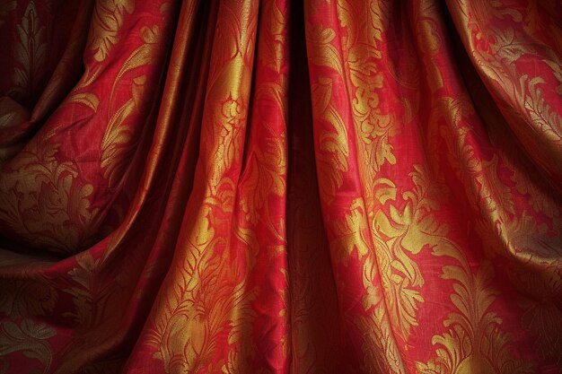 Red golden curtain closeup abstract background