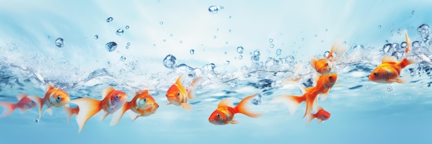 Red goldfish in blue water