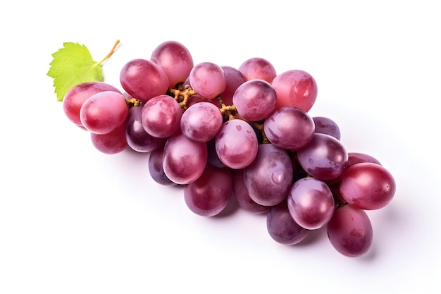 Red grape with leaf on white background