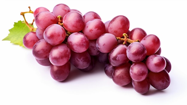 Red Grape with leaves isolated on white background Red grape with leaves on white background