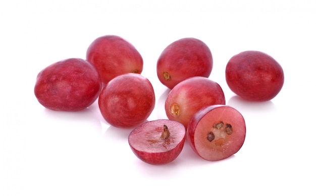 Red grapes isolated on white background