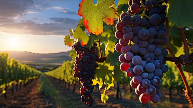 Red grapes on vine in soft light