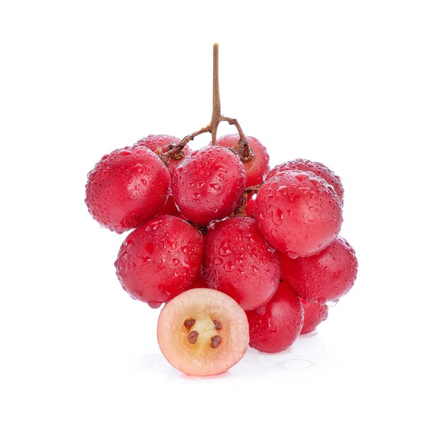 Red grapes with drop of water isolated.